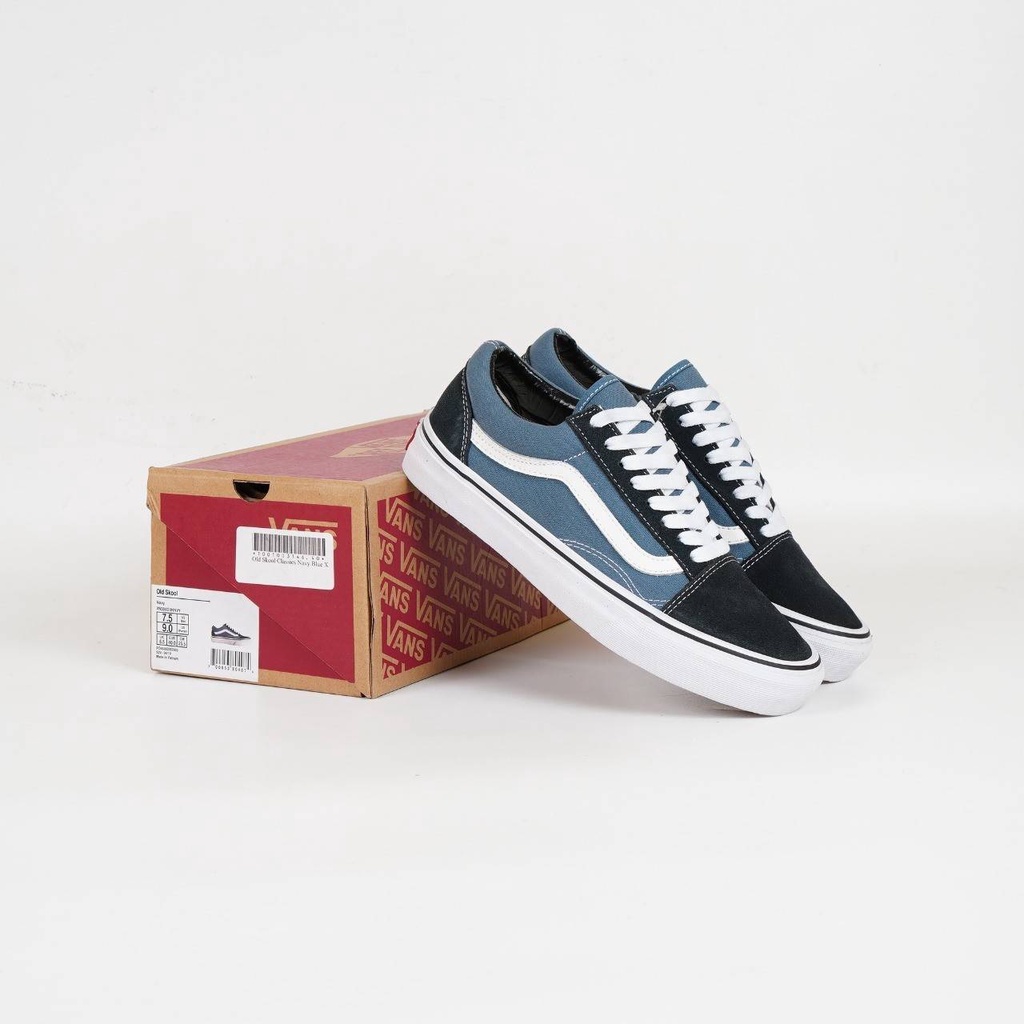 Sepatu Vans Old Skool Classics Navy Blue Original BNIB Full Tag Barcode Bahan Leather Kulit Suede Si