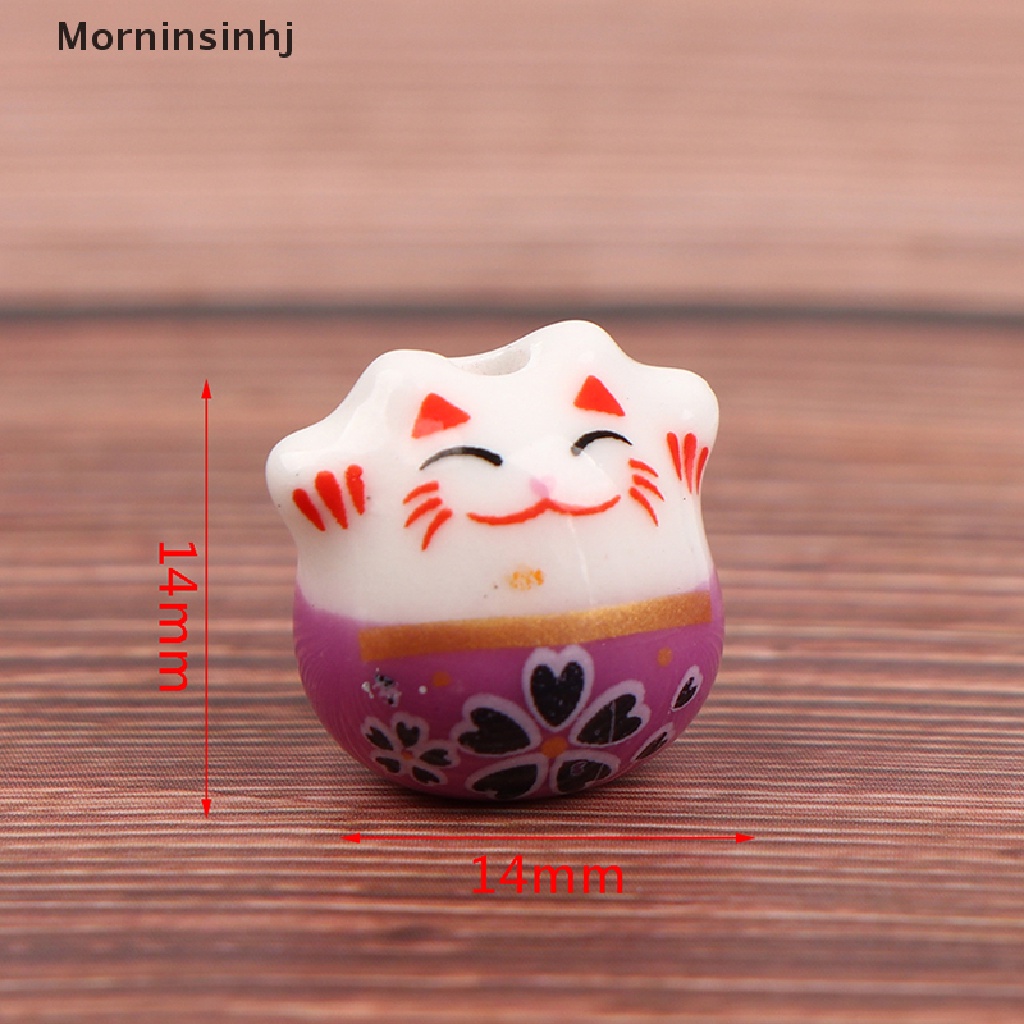 Mornin 5Pcs 14mm Lucky Cat Ceramic Beads Diy Gelang Kalung Aksesoris Lubang Longgar Perhiasan Manik-Manik Porselen Untuk Membuat Perhiasan Gelang Hadiah id