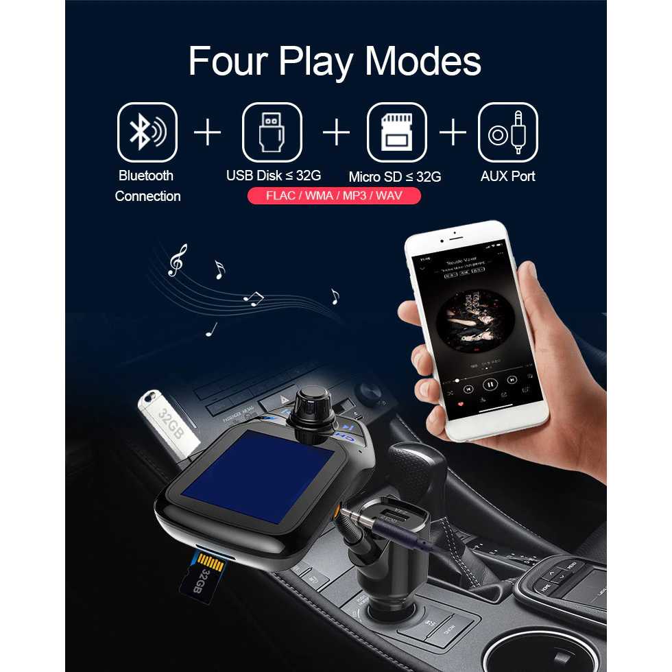Jinserta Bluetooth Audio Receiver FM Transmitter USB Charger - E4354