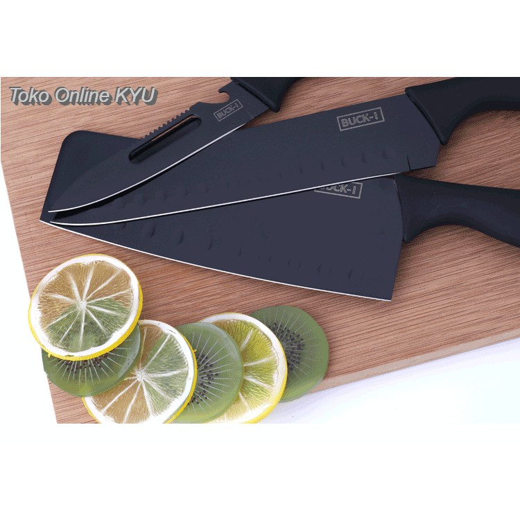 1 SET PISAU HITAM STAINLESS STEEL