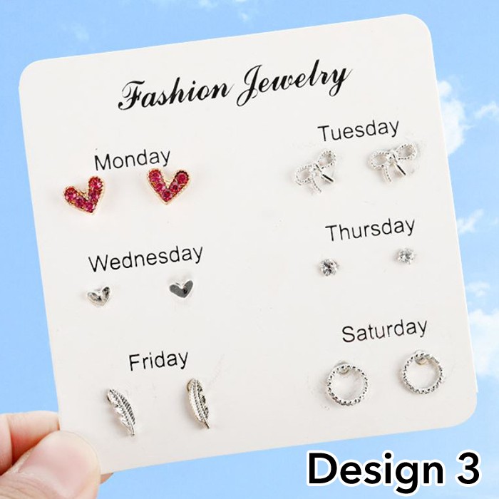 ★ Cayman ★ 6 Pasang Anting Wanita Korea Fashion One week Simple Creative Women Earrings jew33-3