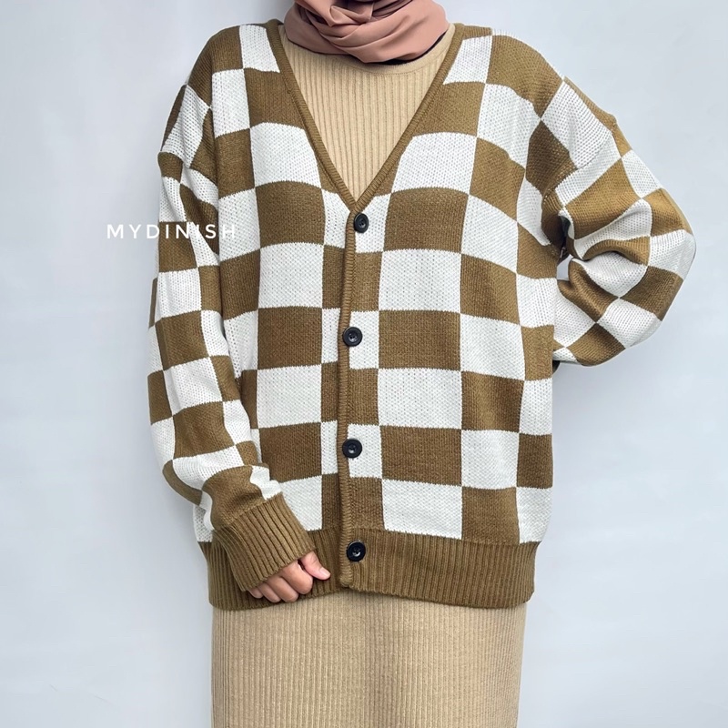 Cornela Cardigan Rajut Motif Catur Kotak - Kardigan Korea Jeno NCt Dream