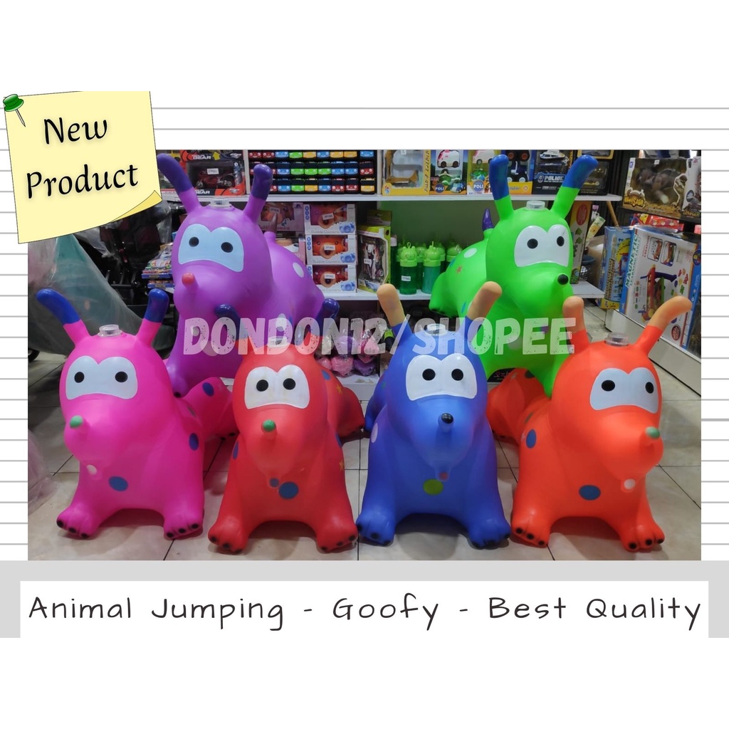 Mainan Anak Animal Jumping Goofy/Mainan Anak Kuda Karet Bentuk Goofy ada Musik dan Lampu