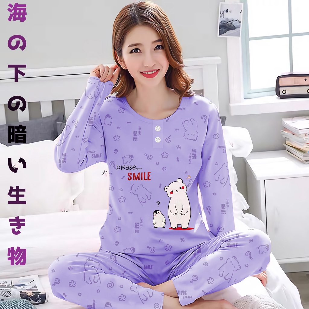 Lilipop.id  Baju Tidur Wanita Penguin Celana Panjang PP Allsize Lengan Panjang Baby Doll Bahan Kaos dewasa