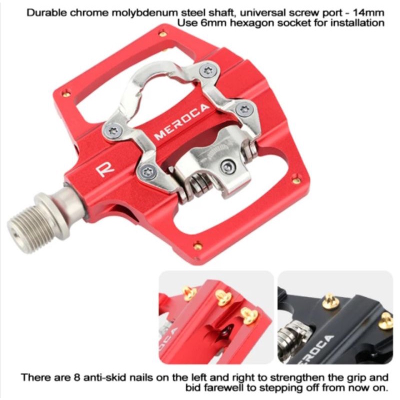 Pedal Dual Sided Cleat &amp; Flat Meroca Pedal Sepeda Meroca Merah