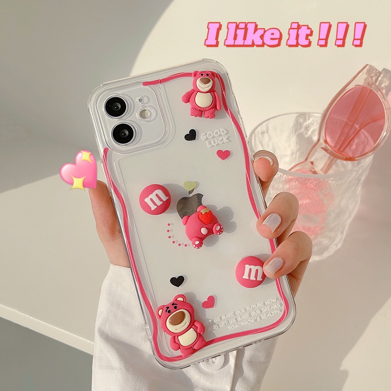 IPHONE Casing Hp Kartun Beruang Pink 3d Untuk Iphone7 8 PLUS X XR XS 11 12 13 14 MINI PRO MAX SE 2020