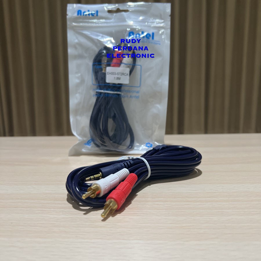 KABEL 2 JACK RCA TO 1 JACK MINI 3.5 STEREO AUX 1.8M GOLD PLATED