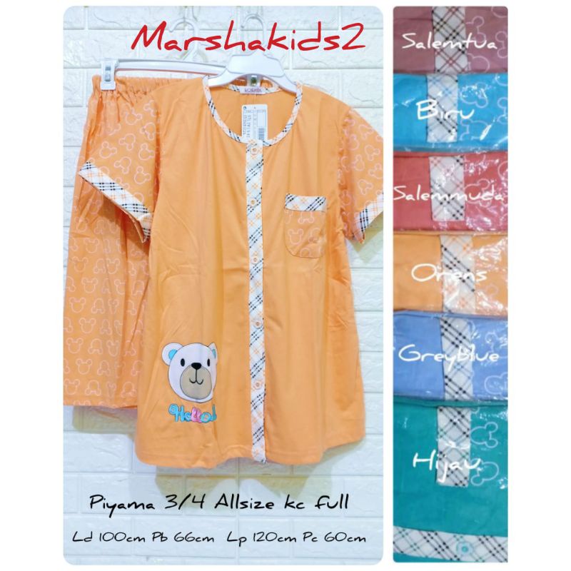 Piyama pendek 3/4 dewasa allsize ld 100cm lorita by sofie kancing full babydoll baju tidur kaos