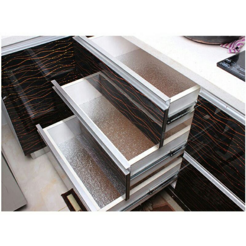 Wallpaper Aluminium Foil Anti Minyak Waterproof Sticker 100x60cm Model Orange Yk-292 Silver