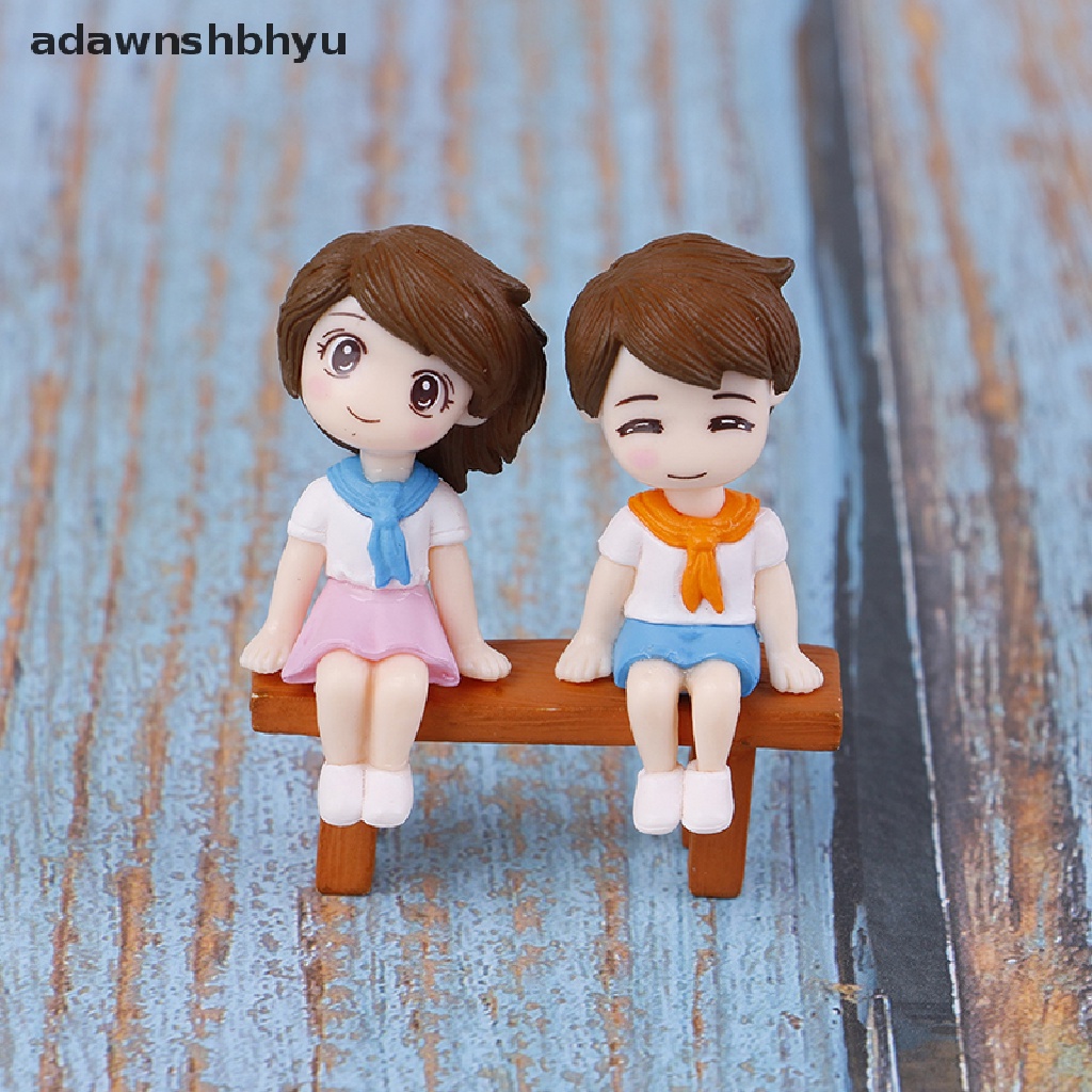 [adawnshbhyu] 1set Sweet Couple DIY Patung Miniatur Mini Taman Deco Kursi Lanskap Mikro.