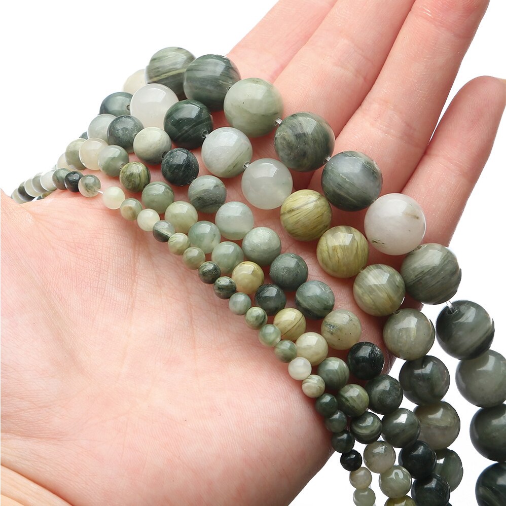 32-89 pcs Fashion Rumput Hijau Alami Marmer Batu Bulat Manik-manik untuk DIY Wanita Membuat Gelang Kalung Perhiasan Anting-Anting Aksesoris