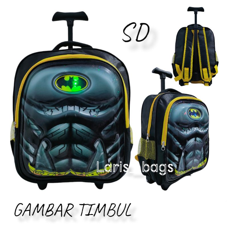 Tas sekolah anak laki laki SD/Tas troli anak sd/Tas troli anak laki laki/Tas troli Batman SD LED/Tas anak karakter/Tas Spiderman LED SD/Tas bahu anak/Tas dorong anak