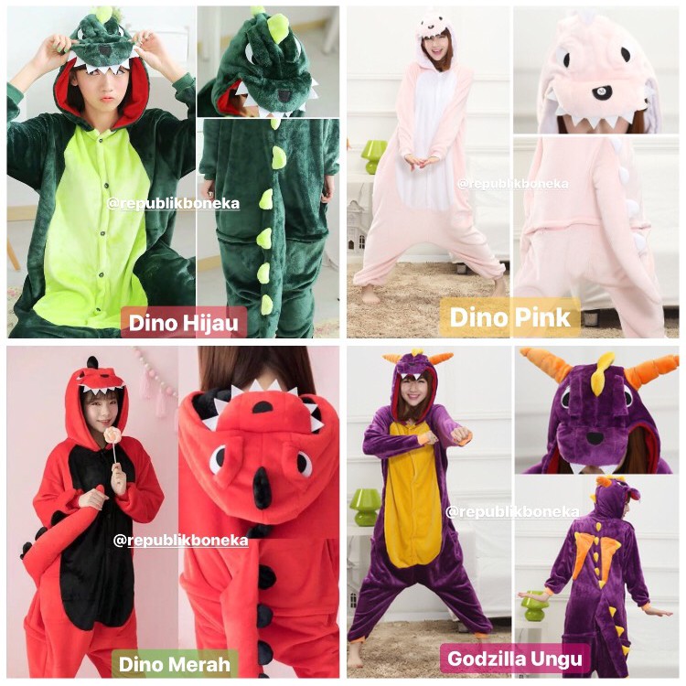 BAJU ONESIE DINOSAURUS HIJAU GREEN DINO KOSTUM COSPLAY