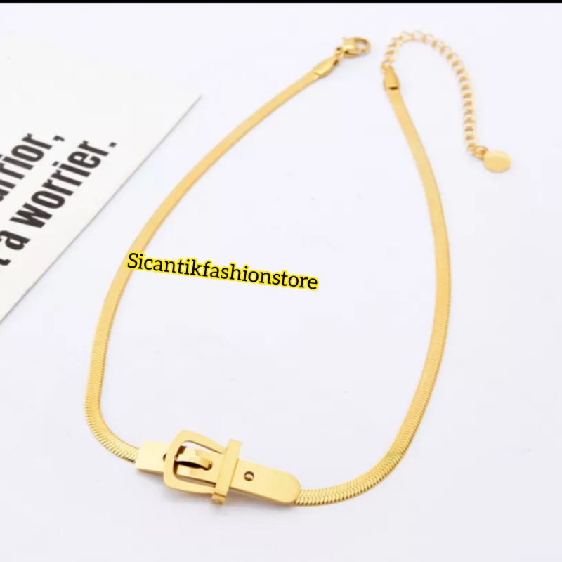 Kalung Titanium Liontin Motif gesper Gold Fashion Wanita Terlaris Anti Karat Tidak Luntur Kalung Wanita Terbaru