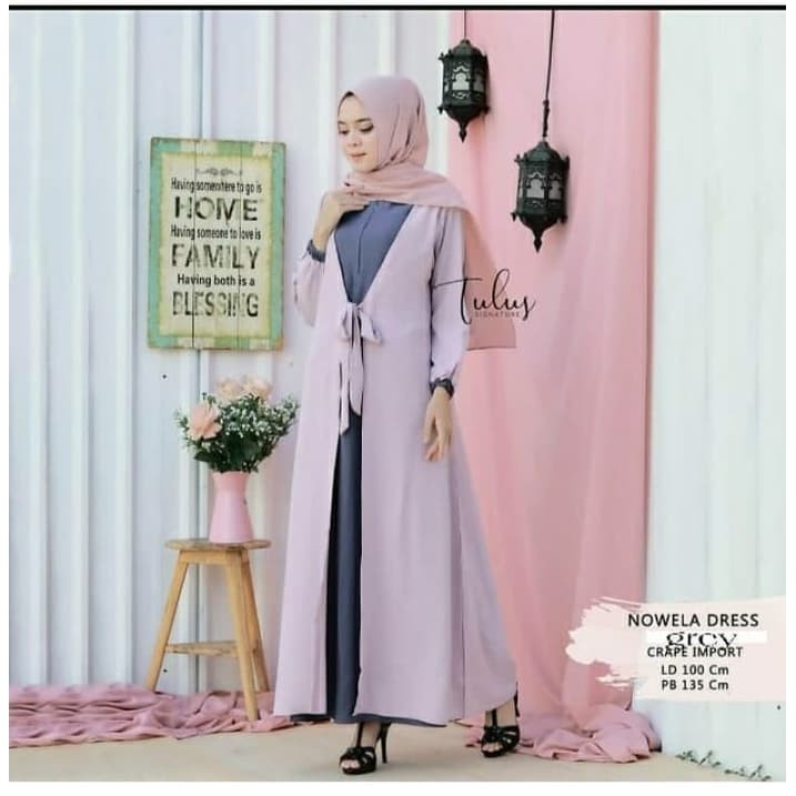 CUCI GUDANG NOWELA DRESS Bahan Moscrepe Pakaina Wanita Gamis Panjang Terusan Gamis Wanita Dress Mulim Terbaru