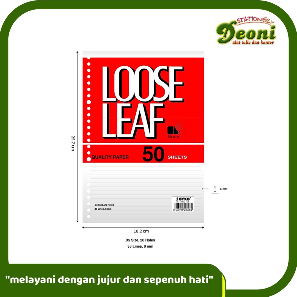 

JOYKO B5-7026 Loose Leaf / Isi Kertas File / Binder / 50 Lembar