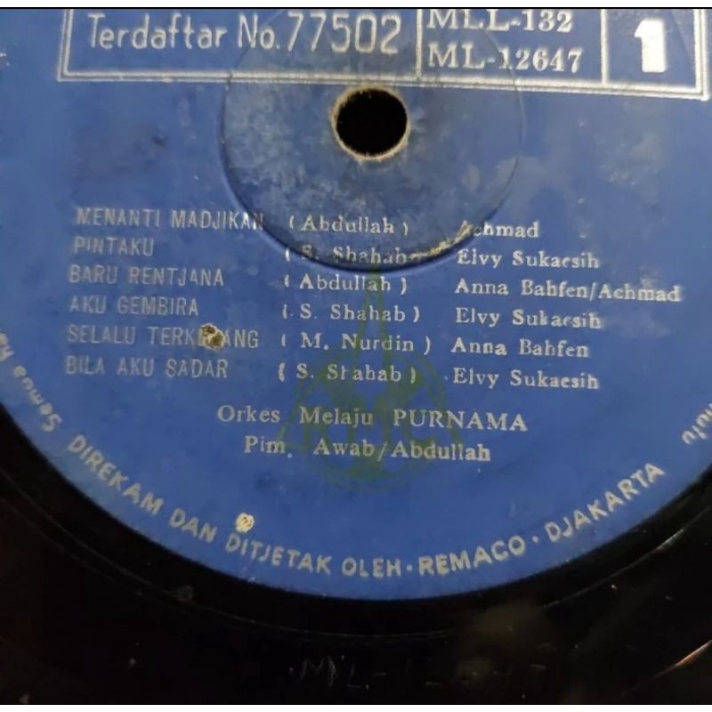 Vinyl PH 12&quot; Orkes Melayu Purnama Pimpinan Awab/ Abdullah