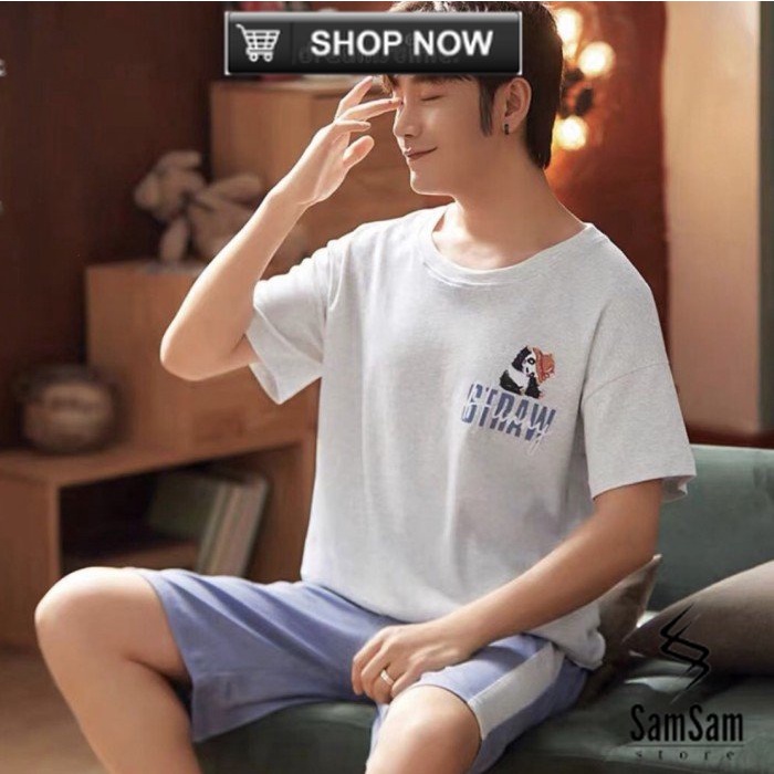 PIYAMA COWOK REMAJA IMPORT BAJU TIDUR PRIA KAOS SPANDEX SET CELANA - 1, L