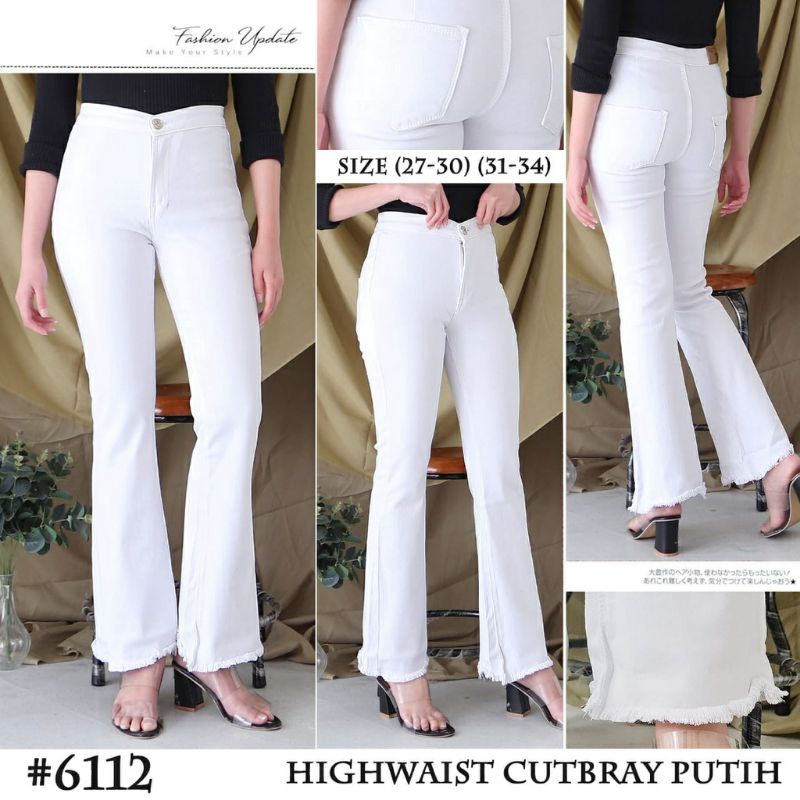 Cutbray High Waist Jeans Warna Putih Wanita / Celana Jeans size jumbo