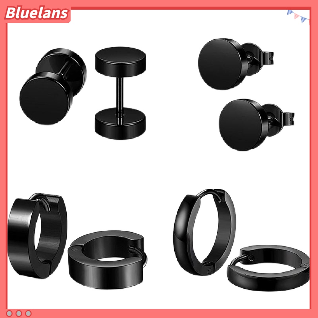 Bluelans 4 Pairs Earrings Set Safe Popular Stainless Steel Stainless Steel Dumbbell Ear Stud for Men