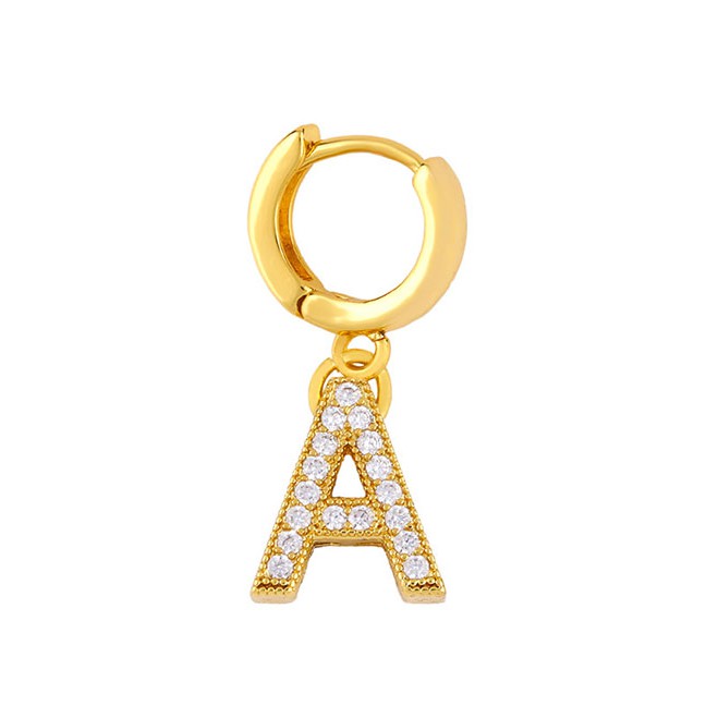 LRC Anting Tusuk Fashion Golden Diamond Letter Earrings A-L