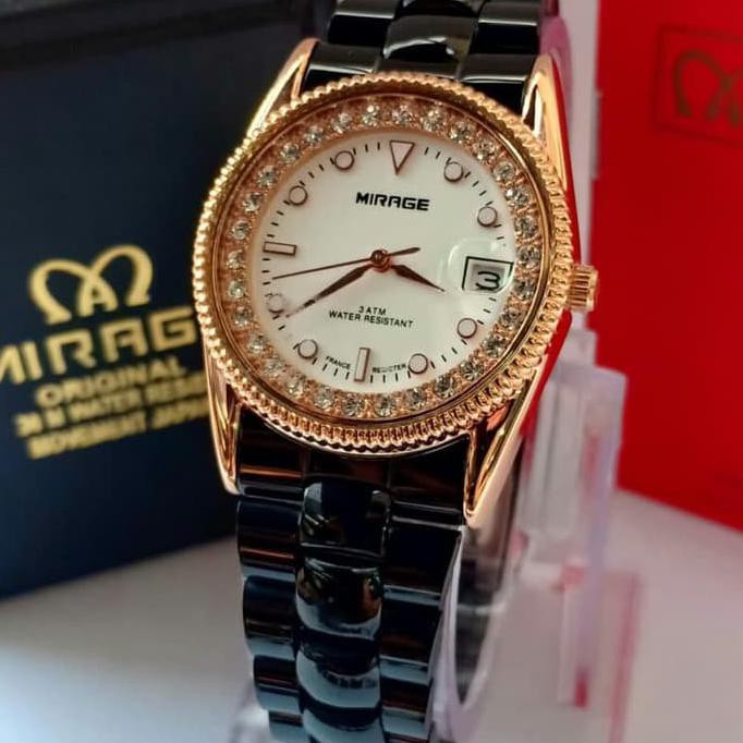 JAM TANGAN MIRAGE 1579 PRIA ROSEGOLD BLACK PLAT WHITE ORI