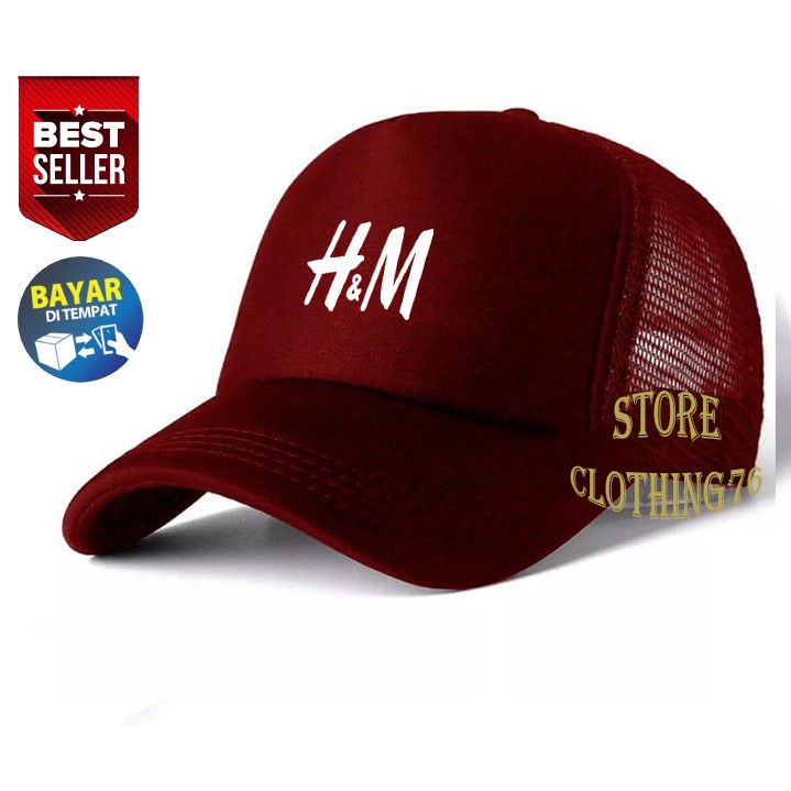 Topi Distro Trucker Jaring H&M Keren Text Putih Premium Quality Topi Pria Dan Wanita