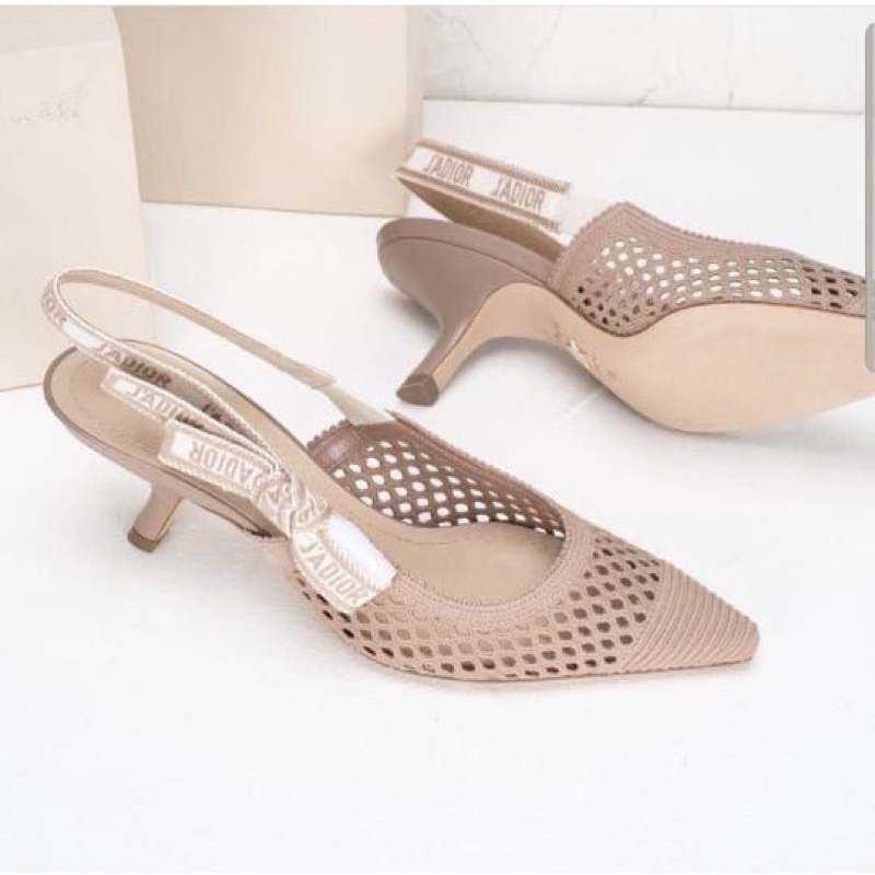 Dior Slingback Pumps Mesh Canvas Heels 6.5cm Clay