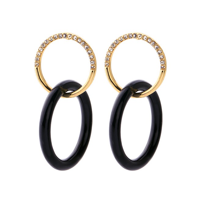 LRC Anting Tusuk Fashion Gold Ring Acrylic Stud Earrings F52108