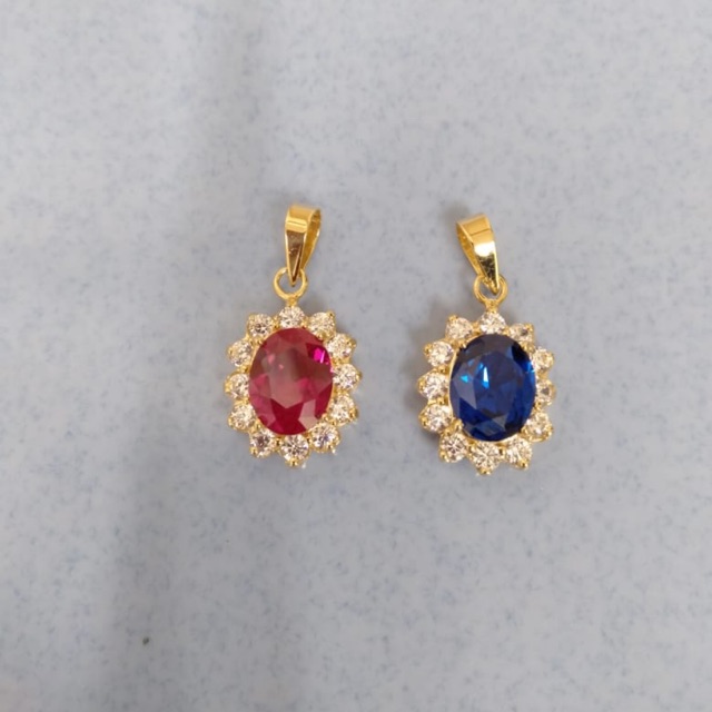 Liontin emas asli kadar 375 lady diana batu merah batu biru