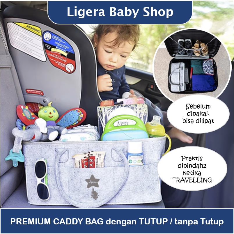 LIGERA Premium Caddy Bag Ada Tutup /  Multipurpose Felt Tas Organizer Stroller Travelling Bayi