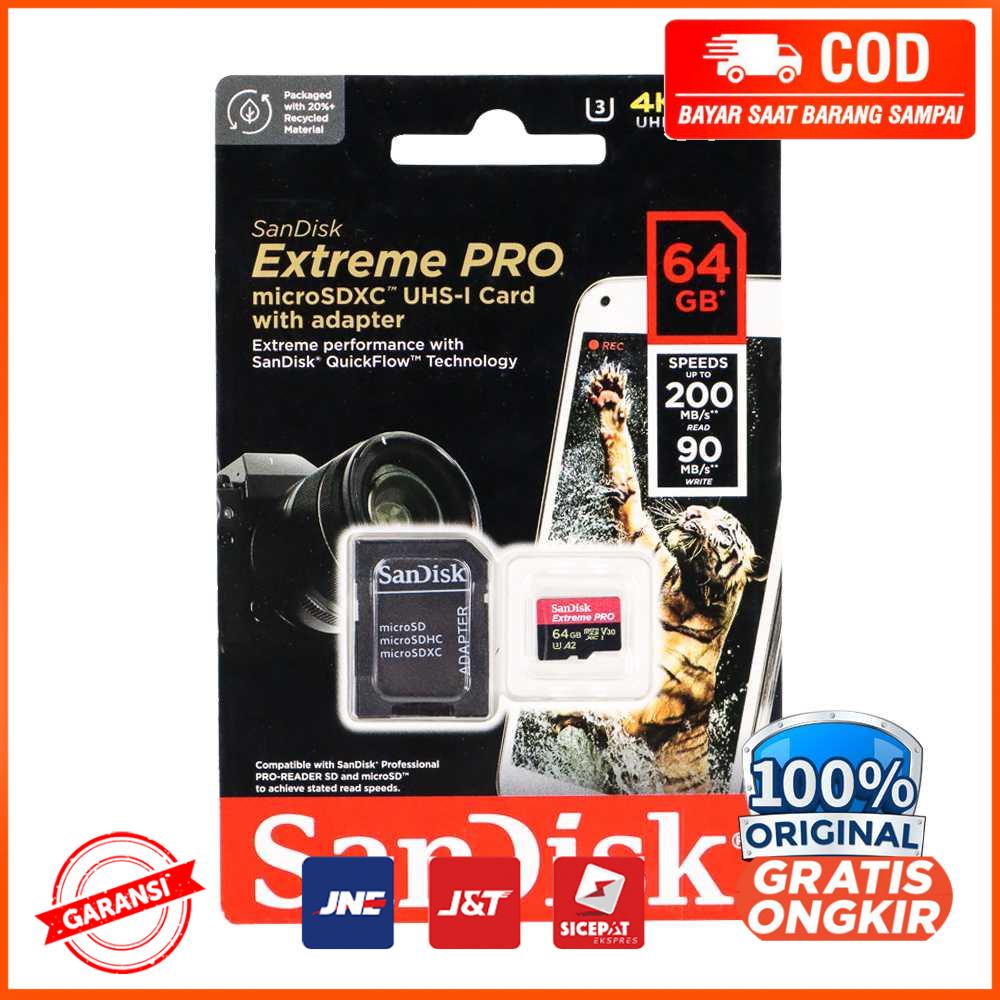 Sandisk MicroSDXC Extreme Pro V30 A2 U3 4K 200MBs - 64GB - U-064G