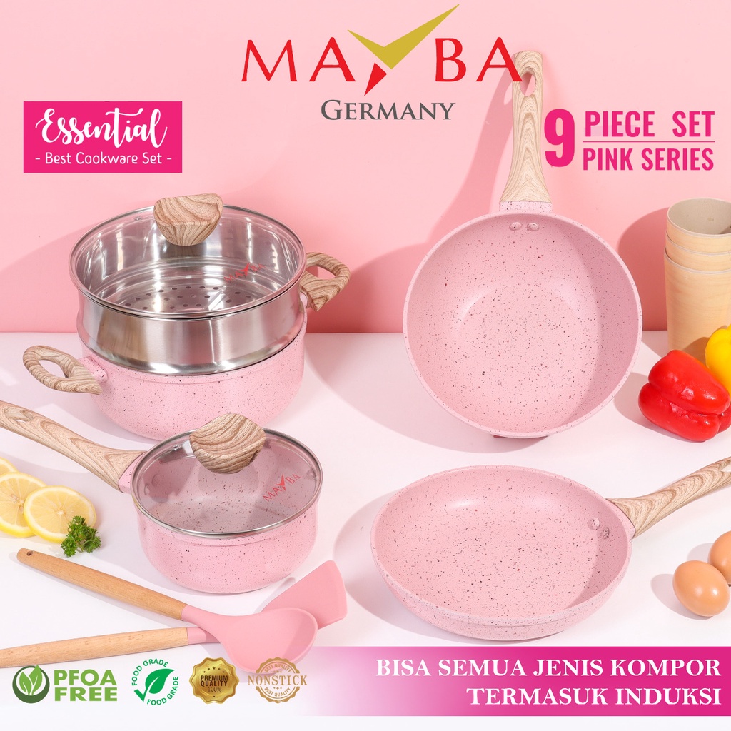 PANCI SET 9PC ESSENTIAL Caserole Wok MilkPan Asli MAYBA GERMANY ANTI LENGKET|BISA KOMPOR INDUKSI bonus spatula silicone set