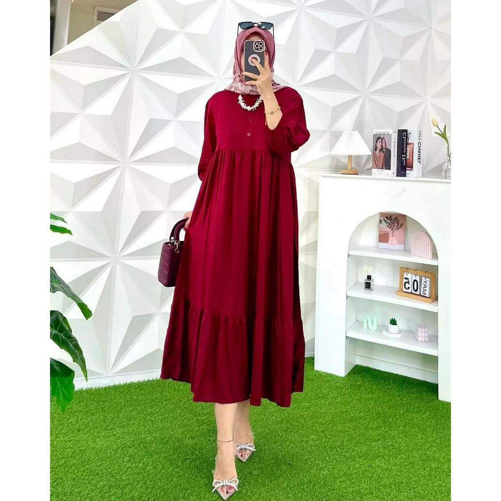 NEW Naya Midi Dress Bahan Polo Linen Premium Busui Fashion Muslim Baju Wanita Terbaru 2023