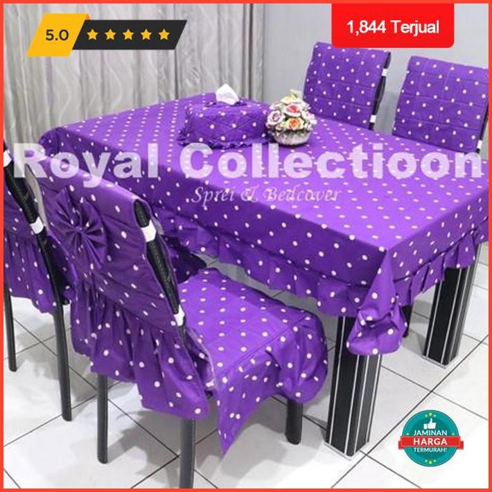 Dekorasi Rumah Set Sarung Kursi Makan / Taplak Meja / Ctc / Cover Kursi : Dotty Ungu Premium