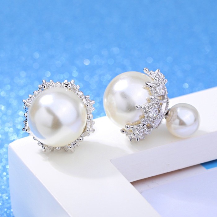 BTS-ERK85PW Tino Anting Stud Earring Pearl Crown Wanita Korea/Anting Mutiara Elegan