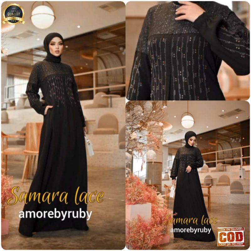 Gamis Terbaru Amore by Ruby Samara Lace Original Kombinasi Brukat dan Swarovsky Menambah Kesan Mewah