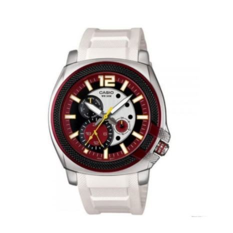 Jam Tangan Pria CASIO MTP-1316B Karet Putih Jam Merah Original