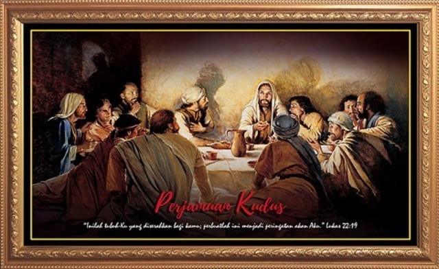 Lukisan Perjamuan Kudus Kanvas GRS 100 x 50cm Hiasan Dinding Rohani lukisan rohani lukisan yesus luk