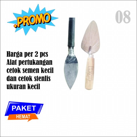 08)satu paket hemat 2 pcs alat tukang cetok stenlis kecil km asli dan cetok kecil unyil gagang karet