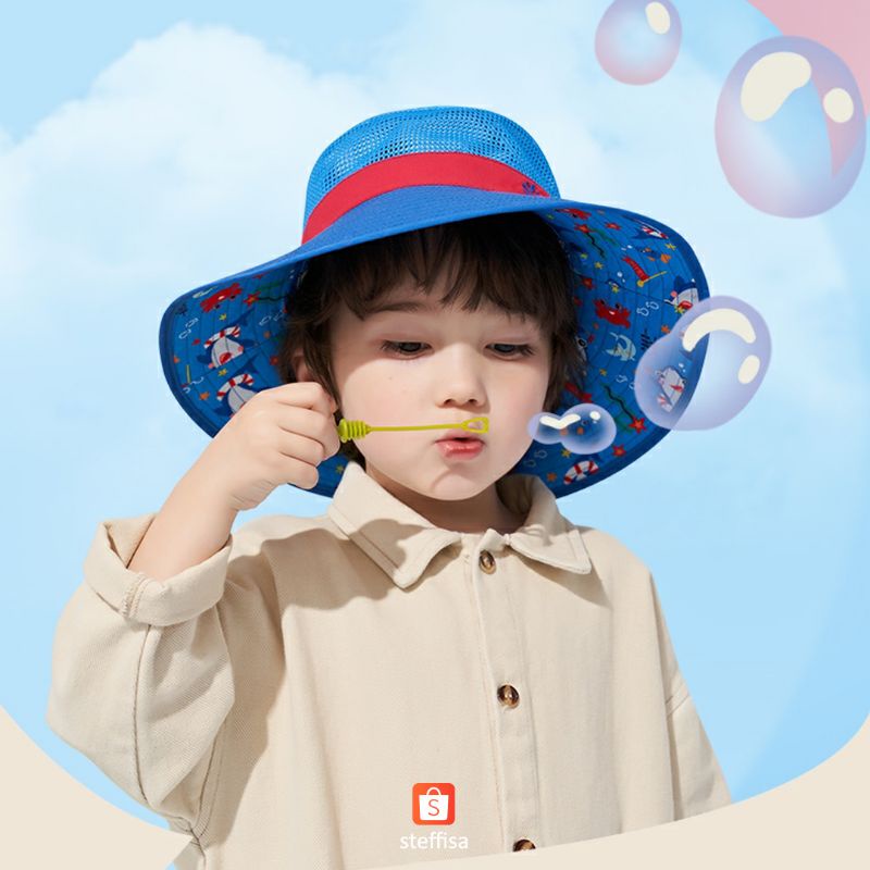 TOPI ANAK | reversible double sided wearable - anti UV matahari - premium hat het impor kid cewek cowok breathable mesh jaring summer holiday outdoor gunung pantai cod