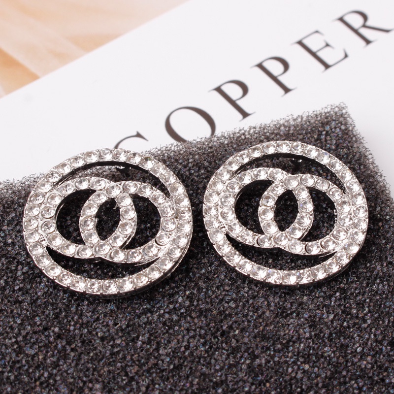 Anting Stud 925 Silver Needle Model Cincin Ganda Aksen Berlian Untuk Aksesoris