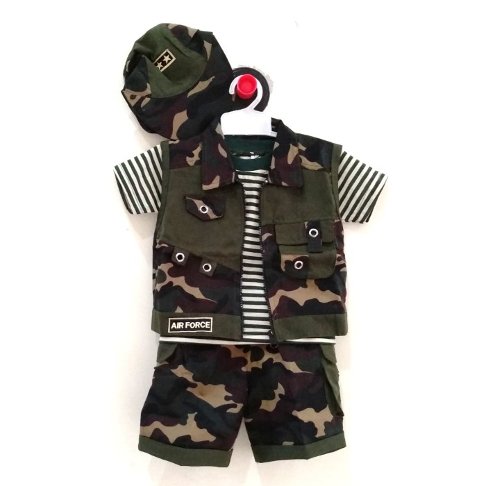 baju setelan anak bayi rompi tentara topi - cool army