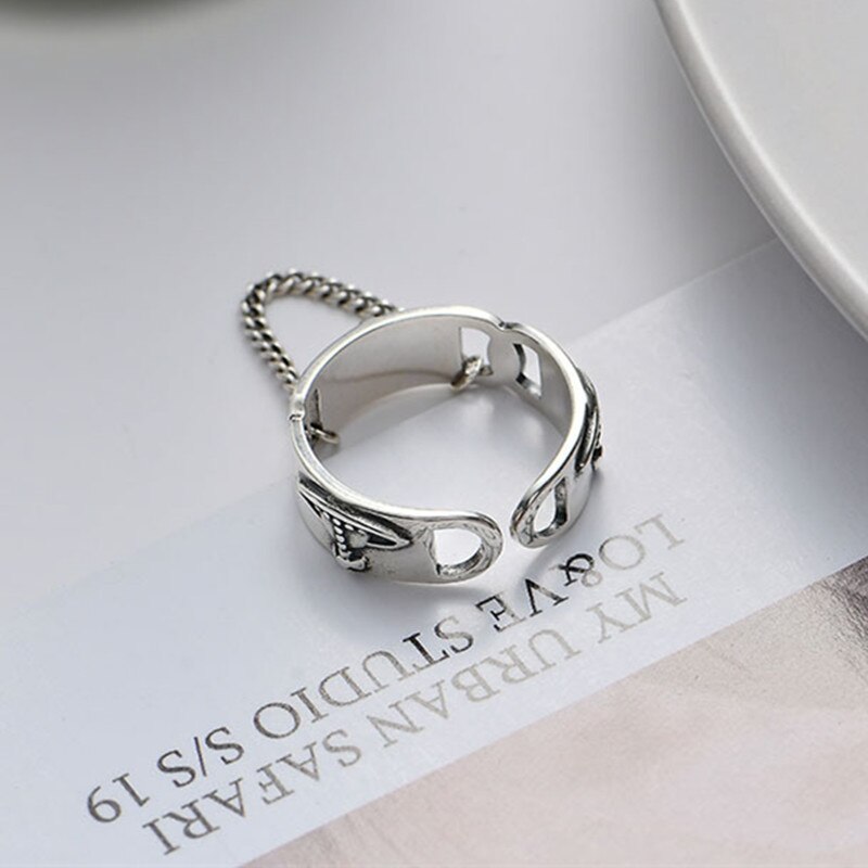 Cincin Rantai Model Terbuka Dapat Disesuaikan Desain Planet Globe Bahan Alloy Warna Silver Gaya Retro Vintage Untuk Unisex