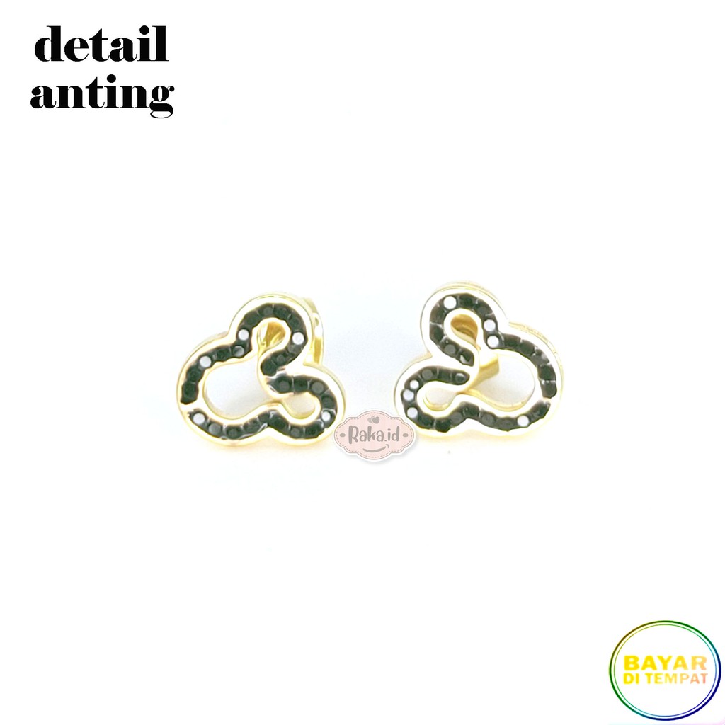 Paket Set Titanium Anak Kalung + Gelang + Cincin + Anting Mickey Hitam Stainless Steel Gold 638