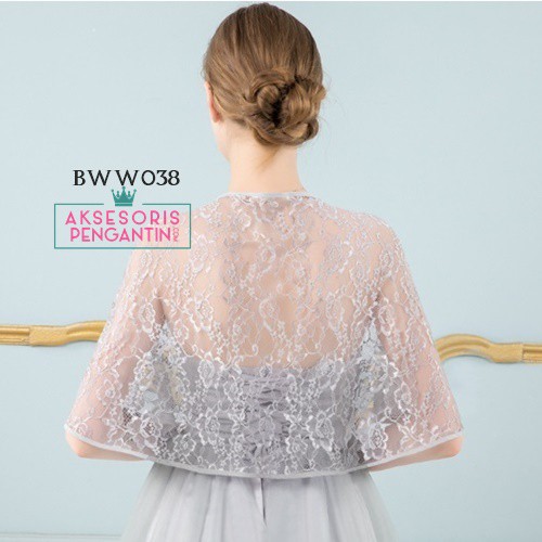 [READY STOCK] BOLERO PENGANTIN RENDA OUTER WANITA LACE SILVER BWW038