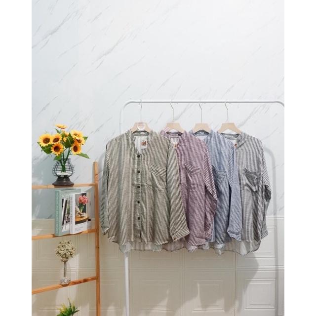 Blouse Salur Wanita Garis / Kemeja lengan panjang / Garis