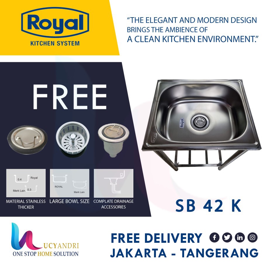 KITCHEN SINK ROYAL SB 42K Meja Bak Cuci Tangan dan Piring Stainless