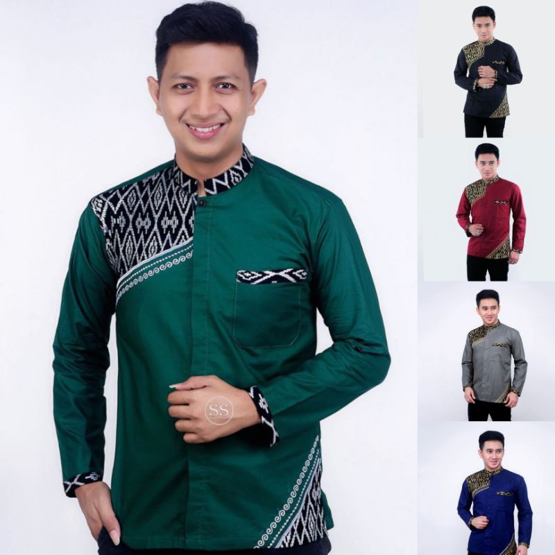 koko batik fashion muslim kombinasi c07 al haramain hijau m l xl terbaru 2021