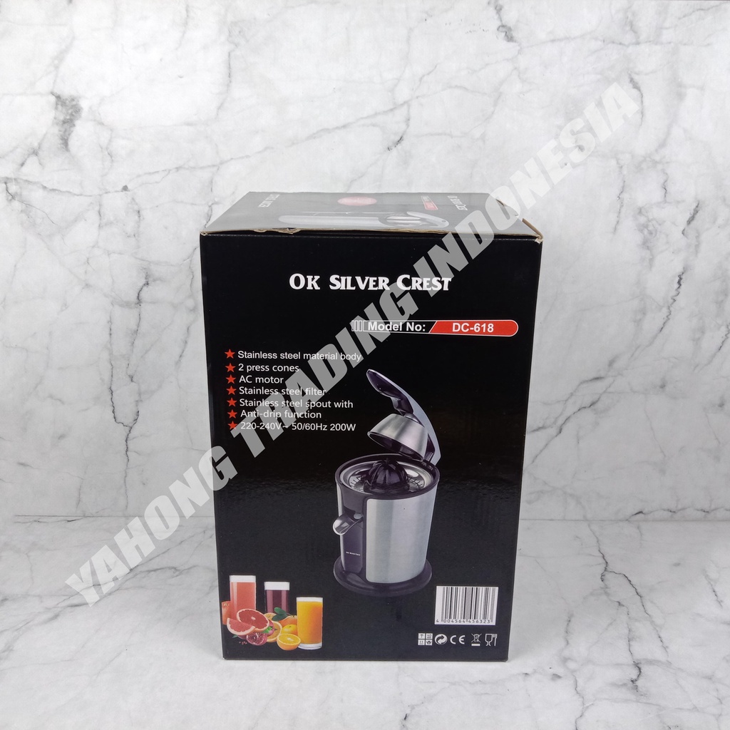 Pemeras Jeruk Elektrik Otomatis Stainless Steel OK SILVER CREST DC 618